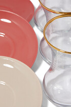 Tea Glass and Porcelain Saucers, Set of 6